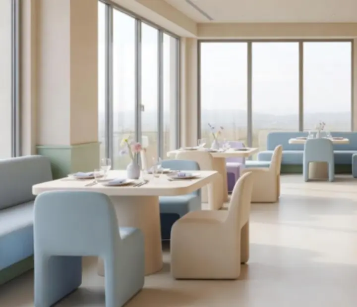 Pastelowe wnętrze restauracji Polnovarix