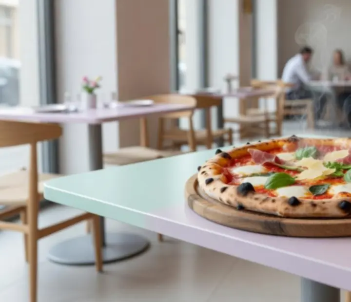 Klasyczna pizza z pieca opalanego drewnem podawana w restauracji Polnovarix