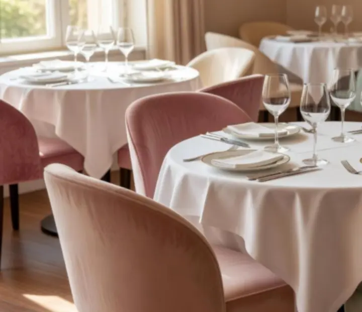 Pastelowe stoliki i eleganckie detale wystroju restauracji Polnovarix